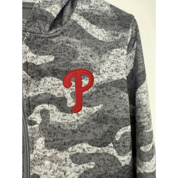 Antigua Philadelphia Phillies Zip-up Embroidered Grey Camo Hooded Sweatshirt - S - Picture 2 of 8